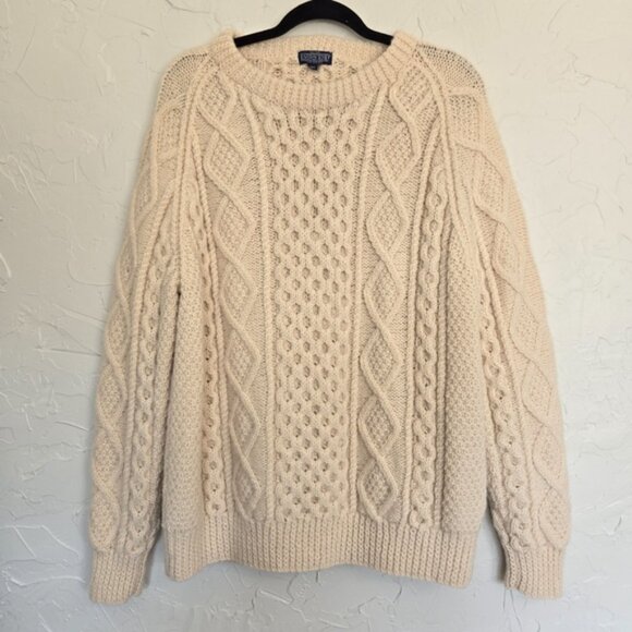 Vintage Lands End 100% Wool Chunky Cream Sweater - Picture 4 of 13